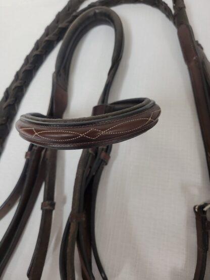 Henri de Rivel Raised Padded Bridle with Fancy Raised Reins, Horse size, havana brown - Image 2