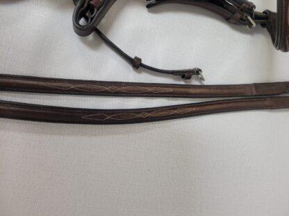 Henri de Rivel Raised Padded Bridle with Fancy Raised Reins, Horse size, havana brown - Image 3