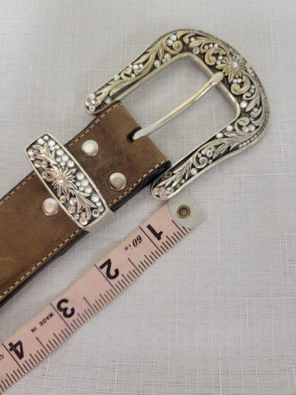 Nocona Women's Rhinestone Western Belt - Brown Leather with Floral Embroidery N3447044 Size XL - Image 5