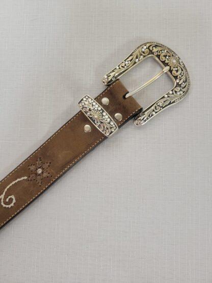 Nocona Women's Rhinestone Western Belt - Brown Leather with Floral Embroidery N3447044 Size XL