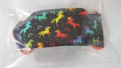 Face Mask - Adult Size Medium - Black with Multicolor Unicorns