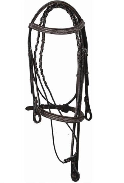 Henri de Rivel Raised Padded Bridle with Fancy Raised Reins, Horse size, havana brown - Image 6